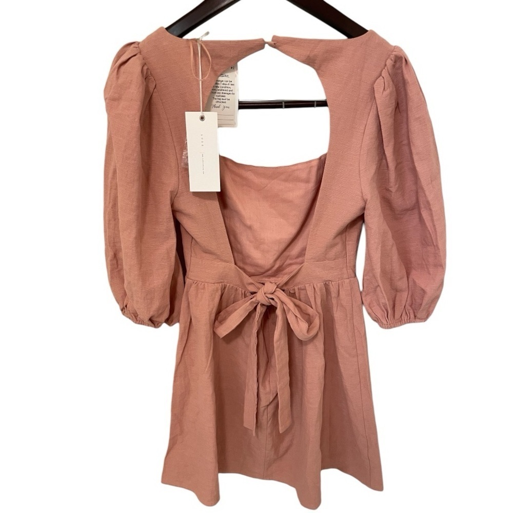 LUSH Mauve Pink Babydoll Dress Puffed Sleeve size Medium Cotton Concertā Party - Picture 3 of 9